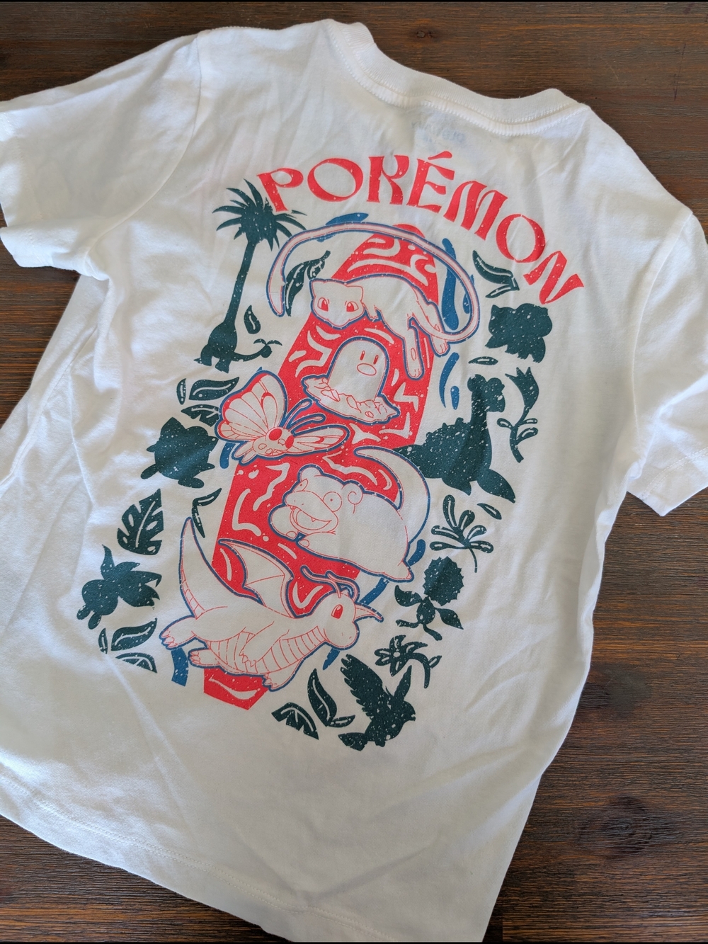 Old Navy White Pokemon Graphic Tee with Red and Teal Print (New)